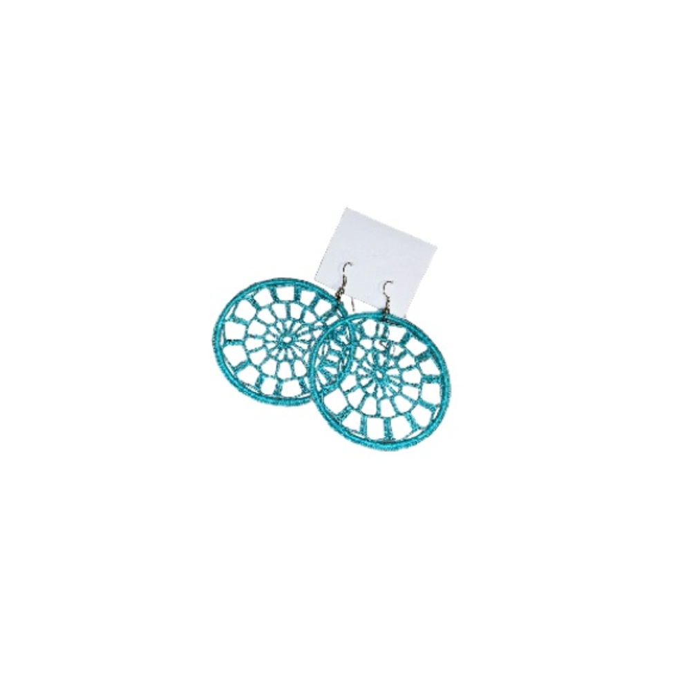 🆕 Handmade Turquoise Boho Crocheted Macrame Hoop Earrings